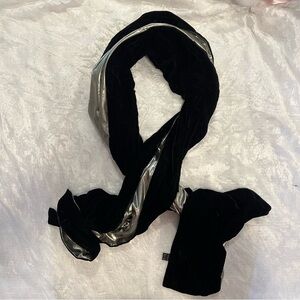Vintage 80s‎ Casca Black Velvet Silver Lamé Large Shawl 17” x 80” GVC
